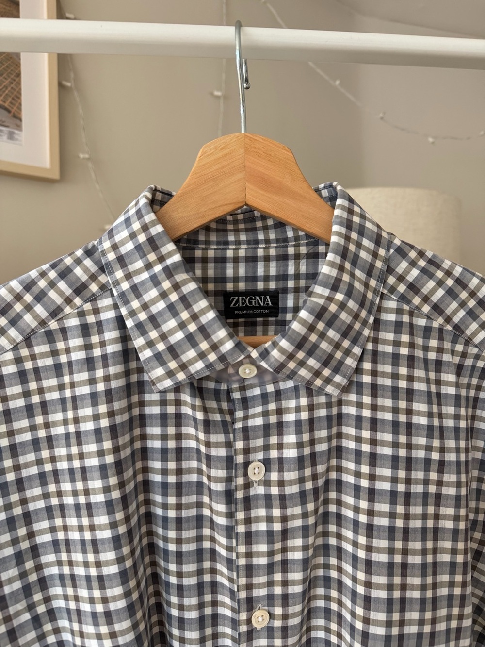 Ermenegildo Zegna Men's Grey & Brown Check Premium Cotton Shirt